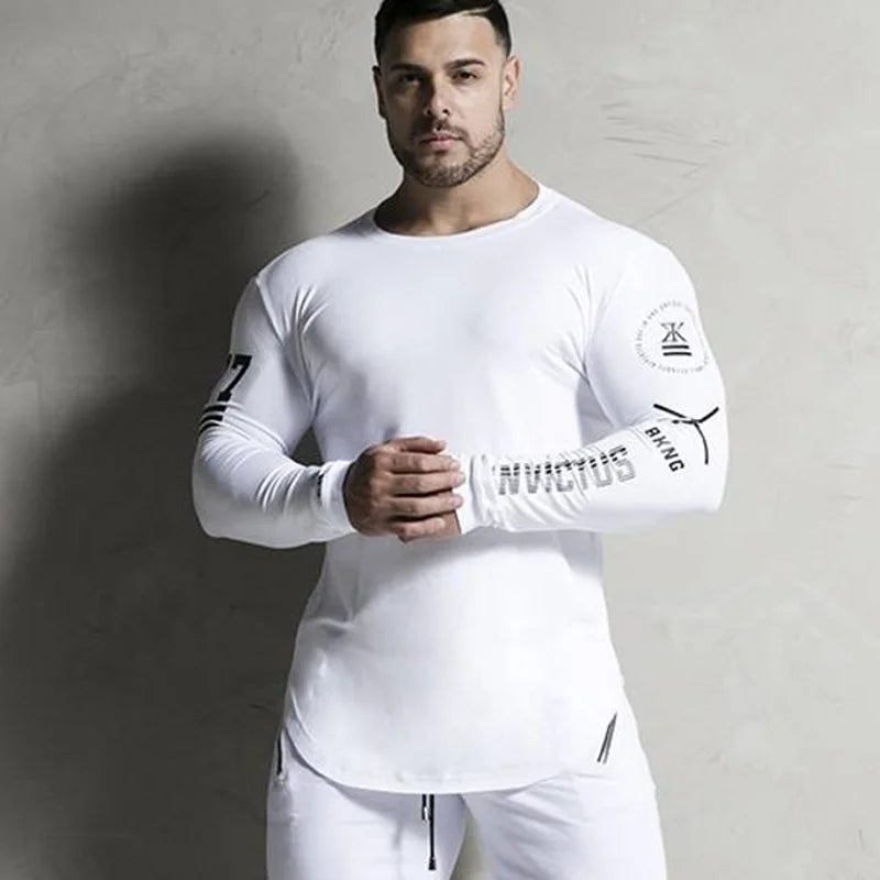Men Bodybuilding Long Sleeve Shirt Male Casual Fashion Skinny T-Shirt Gym