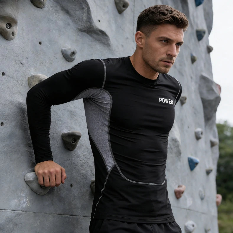 Men Long Sleeve Tight Sports T Shirt Quick Dry Base Fitness Basketball Training