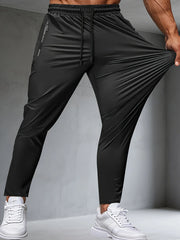 Men's Fitness Pants Zippered Pockets Stretch Sports Pants Jogger Man