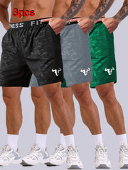 Men's  Bull Print Sports Shorts 3-Piece Set