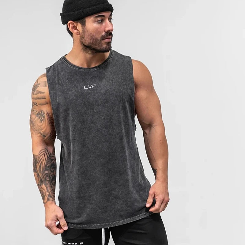 Men's Brand Summer Gym Cotton Tank Top Sleeveless Shirt Man Clothing