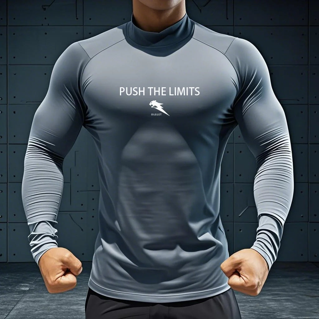 Autumn New Sports Shirt Men High Neck Compression Shirt Long Sleeved