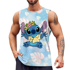 Disney Stitch Pattern Men's Tank Top Street Casual Fashion 3D Printed Pants