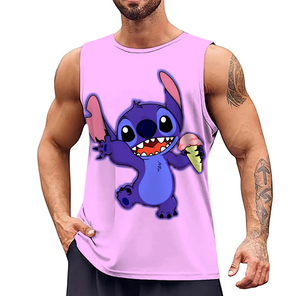 Disney Stitch Pattern Men's Tank Top Street Casual Fashion 3D Printed Pants