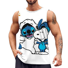 Disney Stitch Pattern Men's Tank Top Street Casual Fashion 3D Printed Pants