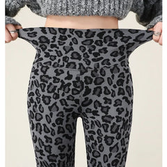 Autumn Winter Leopard Print Leggings Women's Velvet Pants Ankle Length
