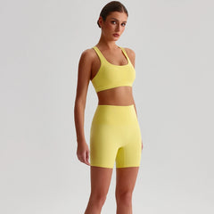 Solid Color Tight Gym Bike Yoga Set Short Legging Set Cross Back Shoulder Strap