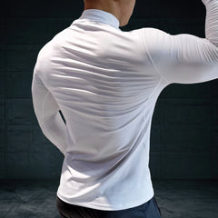 Autumn New Sports Shirt Men High Neck Compression Shirt Long Sleeved