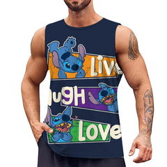 Disney Stitch Pattern Men's Tank Top Street Casual Fashion 3D Printed Pants