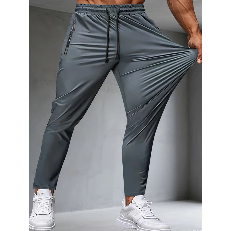 Men's Fitness Pants Zippered Pockets Stretch Sports Pants Jogger Man