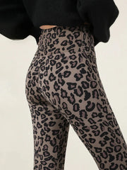 Autumn Winter Leopard Print Leggings Women's Velvet Pants Ankle Length