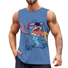 Disney Stitch Pattern Men's Tank Top Street Casual Fashion 3D Printed Pants