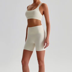 Solid Color Tight Gym Bike Yoga Set Short Legging Set Cross Back Shoulder Strap