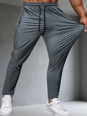 Men's Fitness Pants Zippered Pockets Stretch Sports Pants Jogger Man