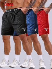Men's  Bull Print Sports Shorts 3-Piece Set