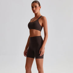 Solid Color Tight Gym Bike Yoga Set Short Legging Set Cross Back Shoulder Strap